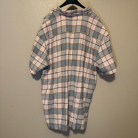 Pacsun Mens L Pink Plaid Boxy Fit Short Sleeve Button Flannel Shirt - Picture 4 of 4